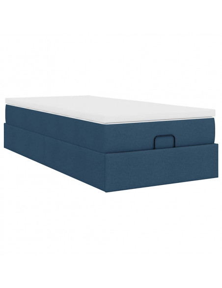 Struttura Letto Pouf con Materasso Blu 90x200 cm in Tessuto