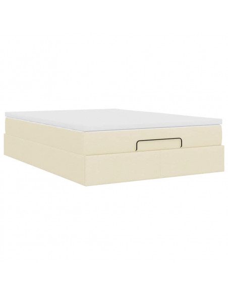 Struttura Letto Pouf con Materasso Crema 140x200 cm in Tessuto
