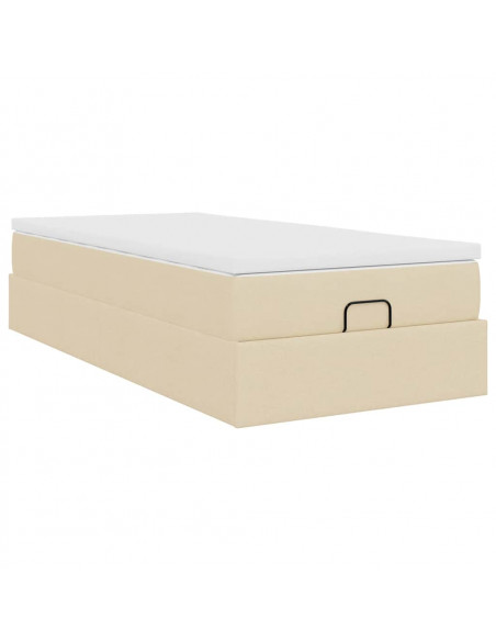 Struttura Letto Pouf con Materasso Crema 90x200 cm in Tessuto