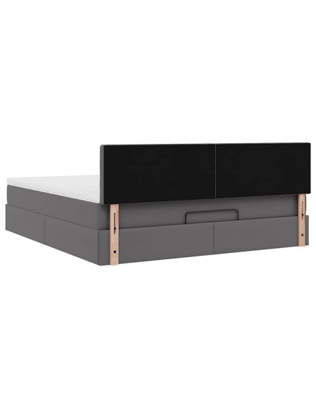 Struttura Letto Pouf con Materasso Grigio 160x200 cm Similpelle