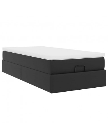 Struttura Letto Pouf con Materasso Nero 80x200 cm Similpelle