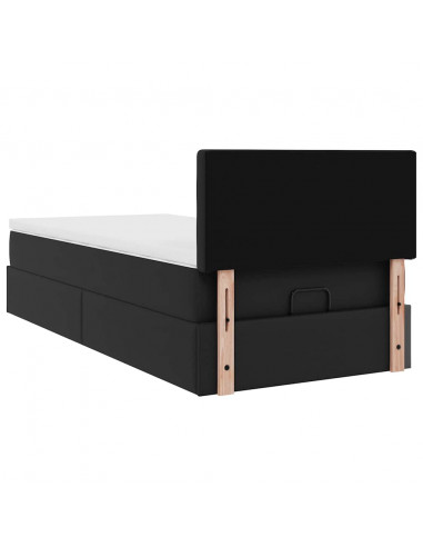 Letto Pouf con Materasso Nero 80x200 cm Similpelle