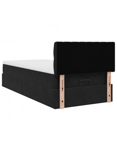 Struttura Letto Pouf con Materasso Nero 90x190 cm in Velluto