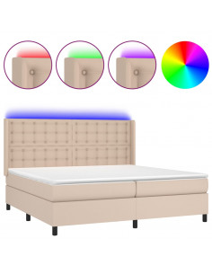 Giroletto Molle Materasso e LED Cappuccino 200x200cm Similpelle