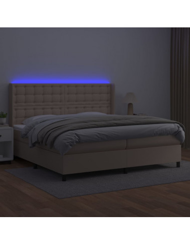 Giroletto Molle Materasso e LED Cappuccino 200x200cm Similpelle