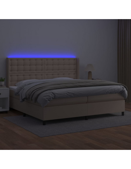 Giroletto Molle Materasso e LED Cappuccino 200x200cm Similpelle