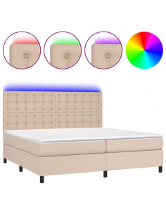 Giroletto Molle Materasso e LED Cappuccino 200x200cm Similpelle