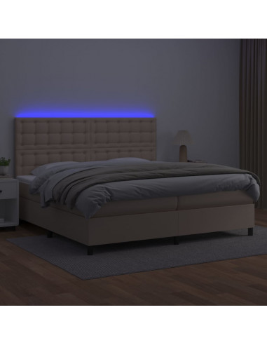 Giroletto Molle Materasso e LED Cappuccino 200x200cm Similpelle