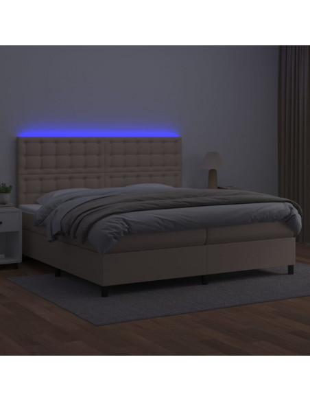 Giroletto Molle Materasso e LED Cappuccino 200x200cm Similpelle