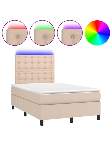 Giroletto Molle Materasso e LED Cappuccino 120x190cm Similpelle