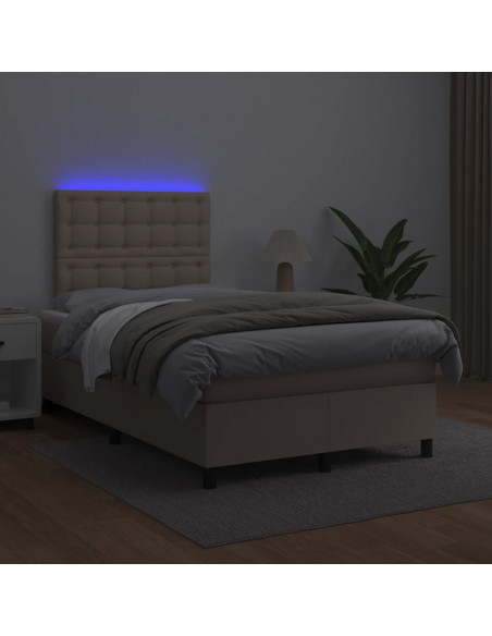Giroletto Molle Materasso e LED Cappuccino 120x190cm Similpelle