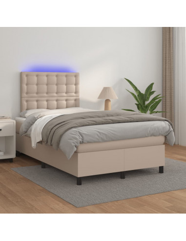Giroletto Molle Materasso e LED Cappuccino 120x190cm Similpelle
