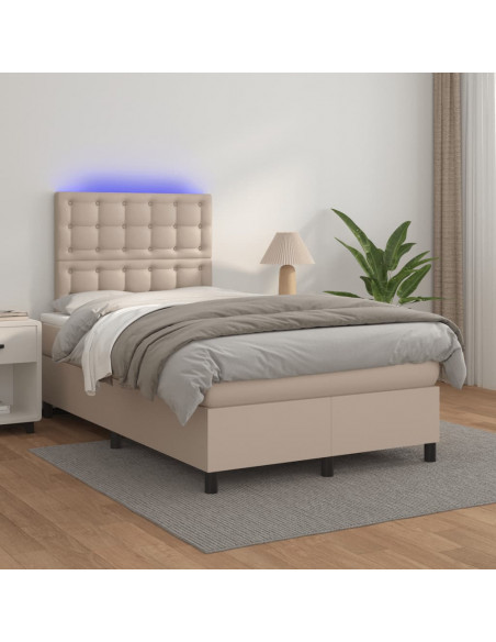 Giroletto Molle Materasso e LED Cappuccino 120x190cm Similpelle