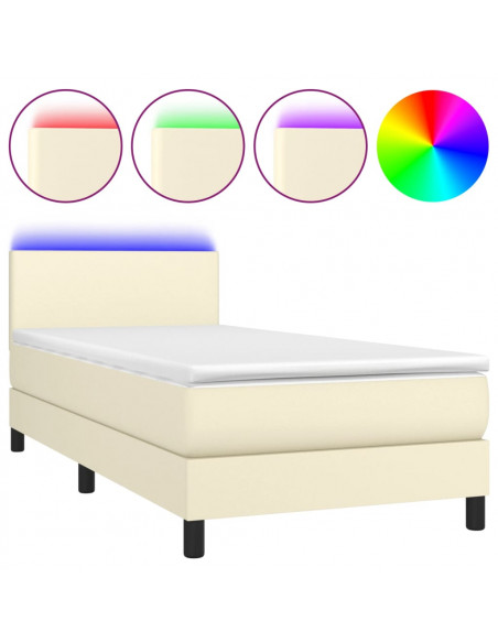Giroletto a Molle con Materasso e LED Crema 100x200 cm