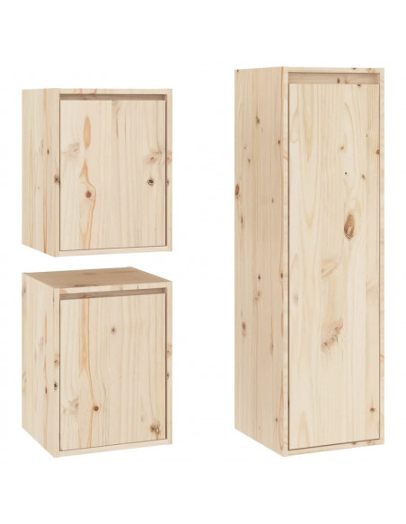 Mobili Porta TV 3 pz in Legno Massello di Pino
