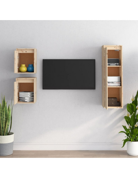 Mobili Porta TV 3 pz in Legno Massello di Pino