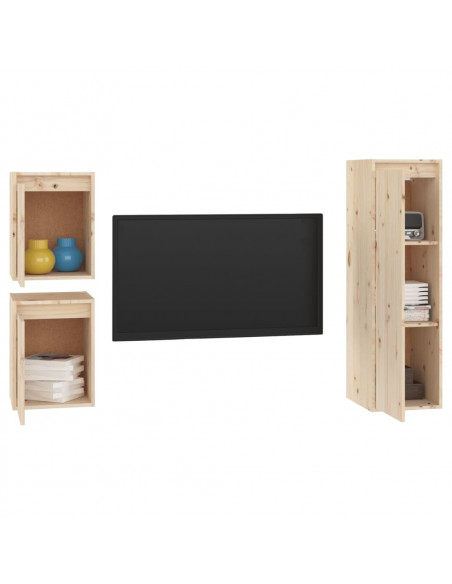 Mobili Porta TV 3 pz in Legno Massello di Pino