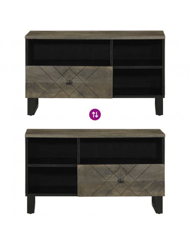 Mobile Porta TV Nero 80x33x46 cm in Legno Massello di Mango