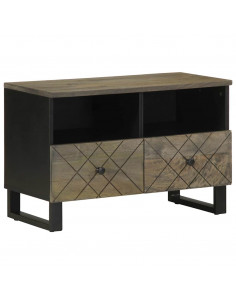 Mobile Porta TV Nero 70x33x46 cm in Legno Massello di Mango