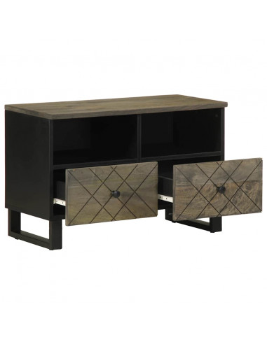 Mobile Porta TV Nero 70x33x46 cm in Legno Massello di Mango