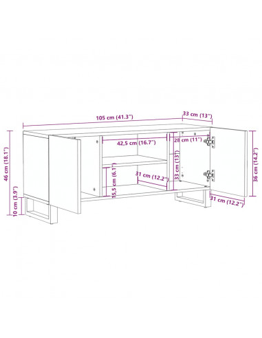 Mobile Porta TV Nero 105x33x46 cm in Legno Massello di Mango