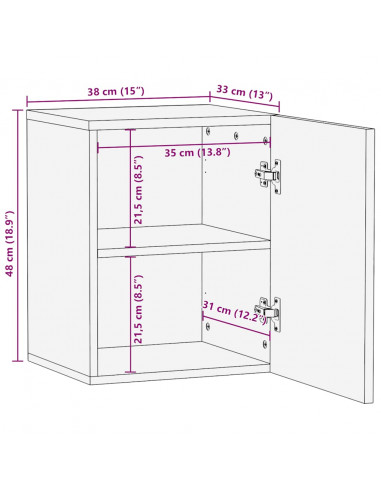 Mobile da Bagno a Parete Nero 38x33x48 cm Legno Massello Mango