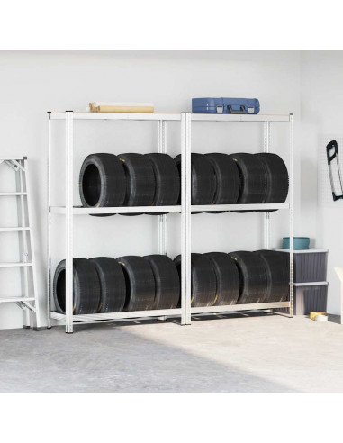 Ripiani Pneumatici a 2 Strati 2 pz Argento Acciaio e Truciolato