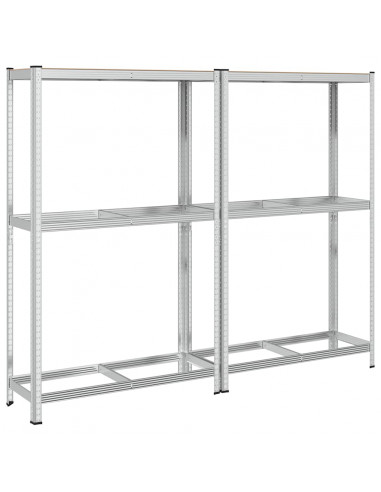 Ripiani Pneumatici a 2 Strati 2 pz Argento Acciaio e Truciolato