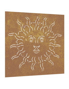 Decorazione Muro da Giardino 55x55 cm Sole in Acciaio Corten