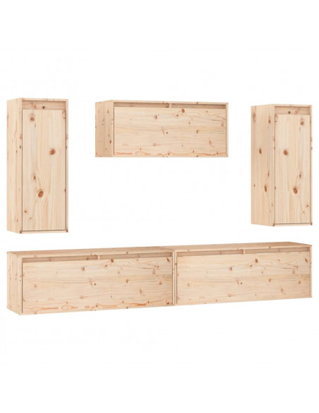 Mobili Porta TV 5 pz in Legno Massello di Pino
