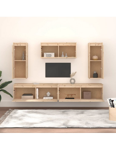Mobili Porta TV 5 pz in Legno Massello di Pino