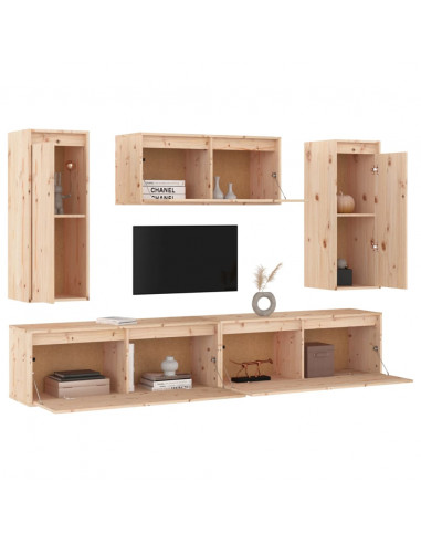 Mobili Porta TV 5 pz in Legno Massello di Pino