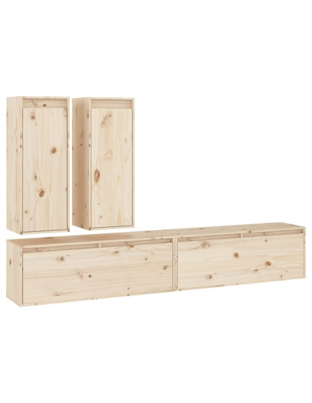 Mobili Porta TV 4 pz in Legno Massello di Pino