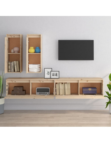 Mobili Porta TV 4 pz in Legno Massello di Pino