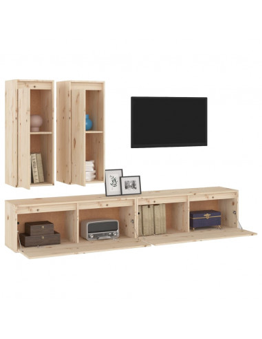Mobili Porta TV 4 pz in Legno Massello di Pino