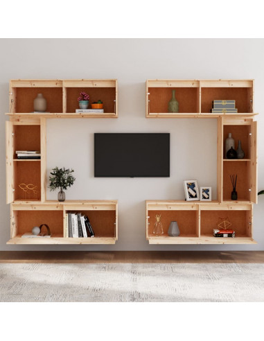 Mobili Porta TV 6 pz in Legno Massello di Pino