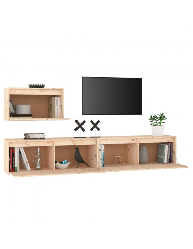 Mobili Porta TV 3 pz in Legno Massello di Pino