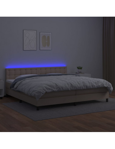 Giroletto Molle Materasso e LED Cappuccino 200x200cm Similpelle