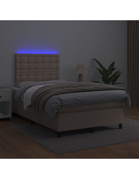 Giroletto Molle Materasso e LED Cappuccino 120x200cm Similpelle