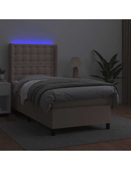 Giroletto Molle Materasso e LED Cappuccino 100x200cm Similpelle