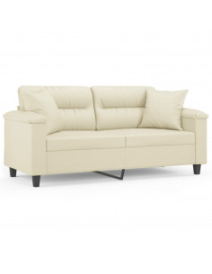 Divano a 2 Posti con Cuscini Crema 140 cm in Similpelle