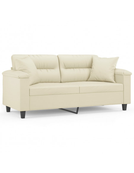 Divano a 2 Posti con Cuscini Crema 140 cm in Similpelle