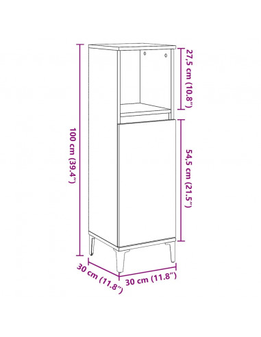 Armadietto da Bagno Grigio Cemento 30x30x100 cm in Truciolato