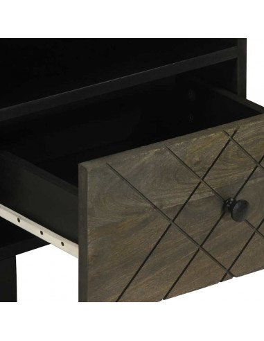 Comodini 2pz Neri 40x33x46 cm in Legno Massello di Mango