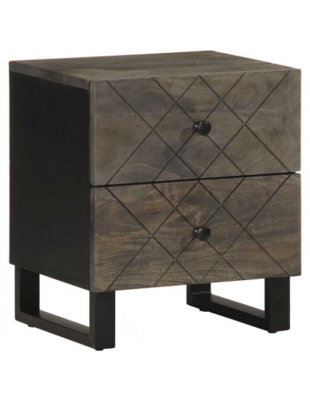 Comodino Nero 40x33x46 cm in Legno Massello di Mango