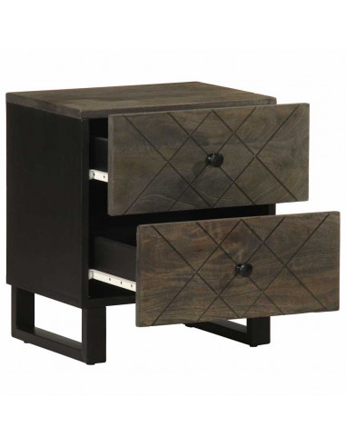 Comodino Nero 40x33x46 cm in Legno Massello di Mango