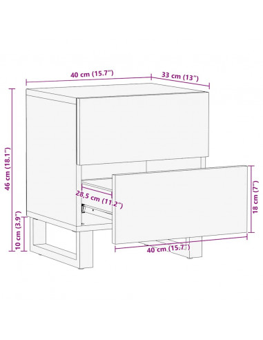 Comodino Nero 40x33x46 cm in Legno Massello di Mango