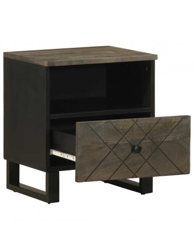 Comodino Nero 40x33x46 cm in Legno Massello di Mango