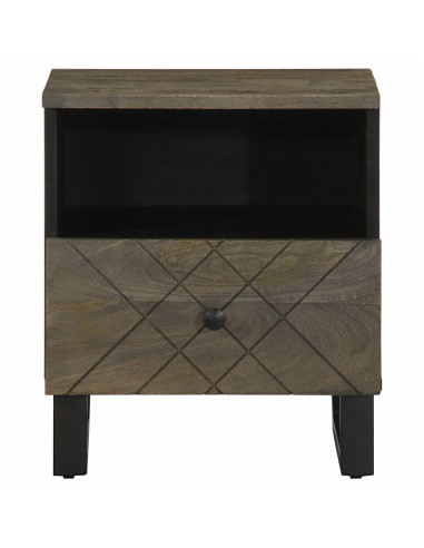 Comodino Nero 40x33x46 cm in Legno Massello di Mango