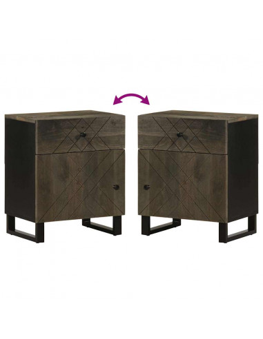 Comodino Nero 50x33x60 cm in Legno Massello di Mango